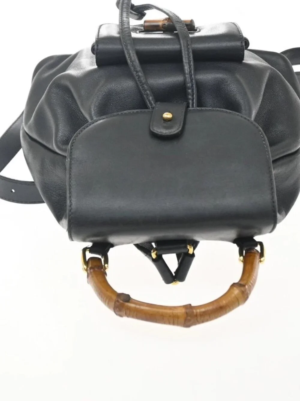 GUCCI Logo Bamboo Mini Backpack Bag Leather Navy Blue Italy 30YJ323